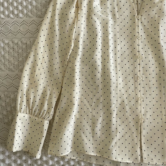 Silk Cream Polkadot Button Up Blouse - Picture 3 of 3